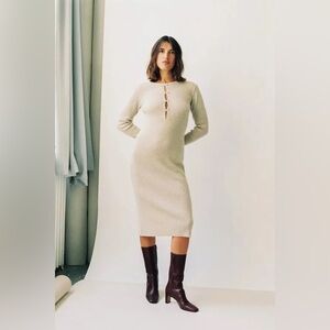 Rouje Cream Ribbed bow front Erin Sweater dress